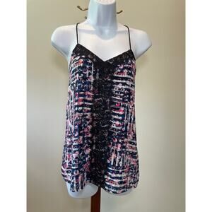 Express Size S Blue Floral Lightweight Racerback Strappy Top with Lace Detail